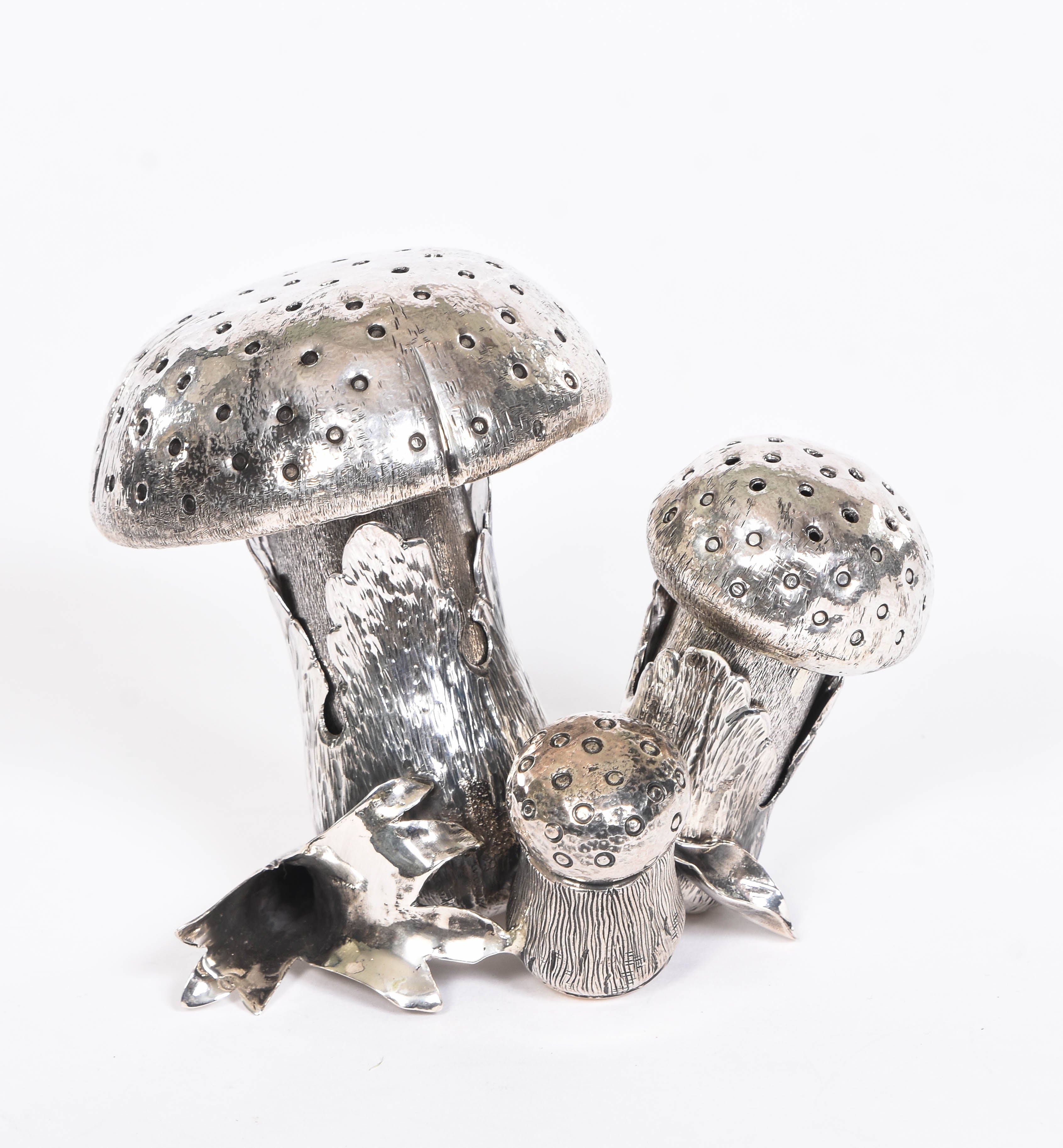Solid Silver Mushroom Salt Cluster
