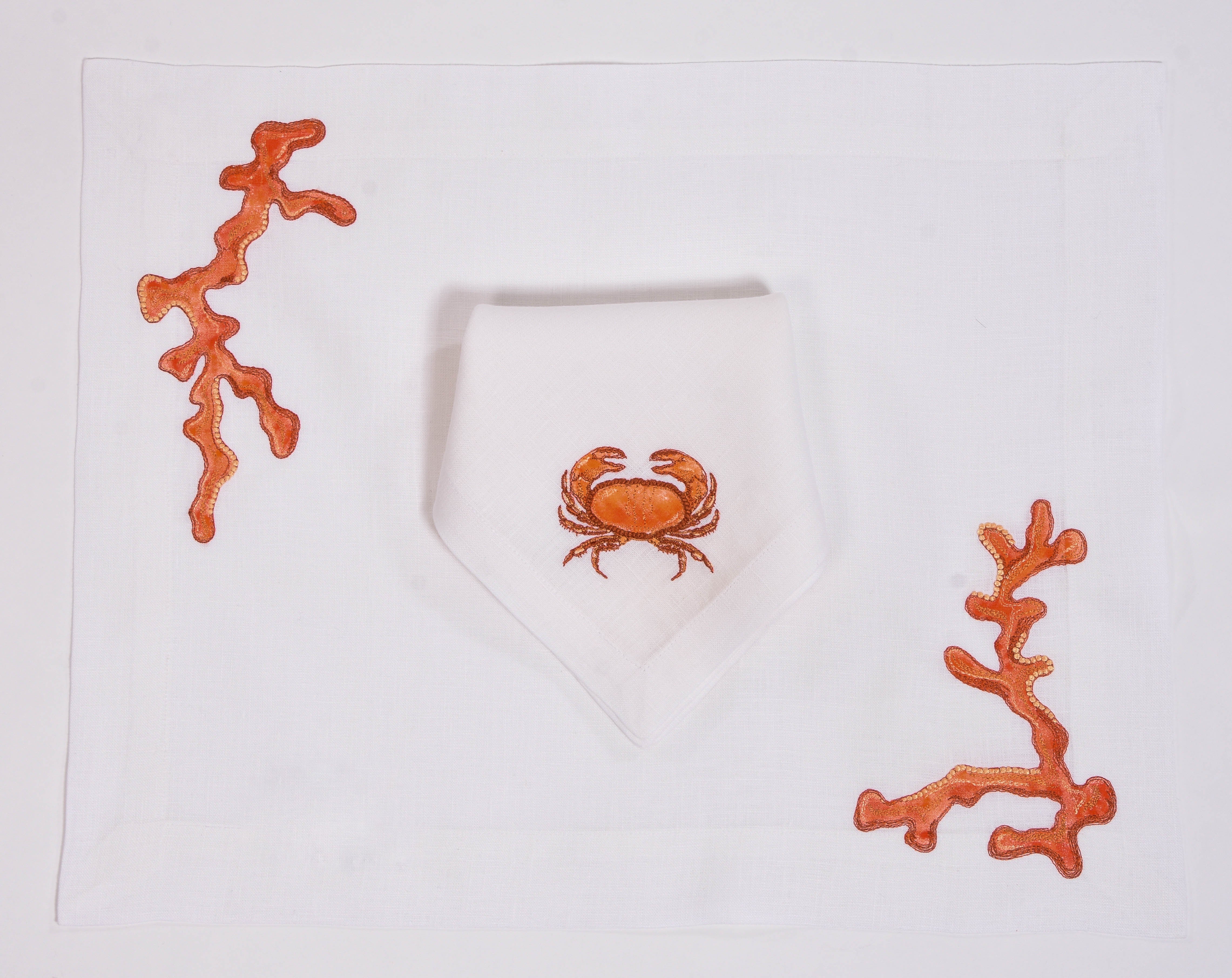 Hand Painted Coral Placemat and Napkin