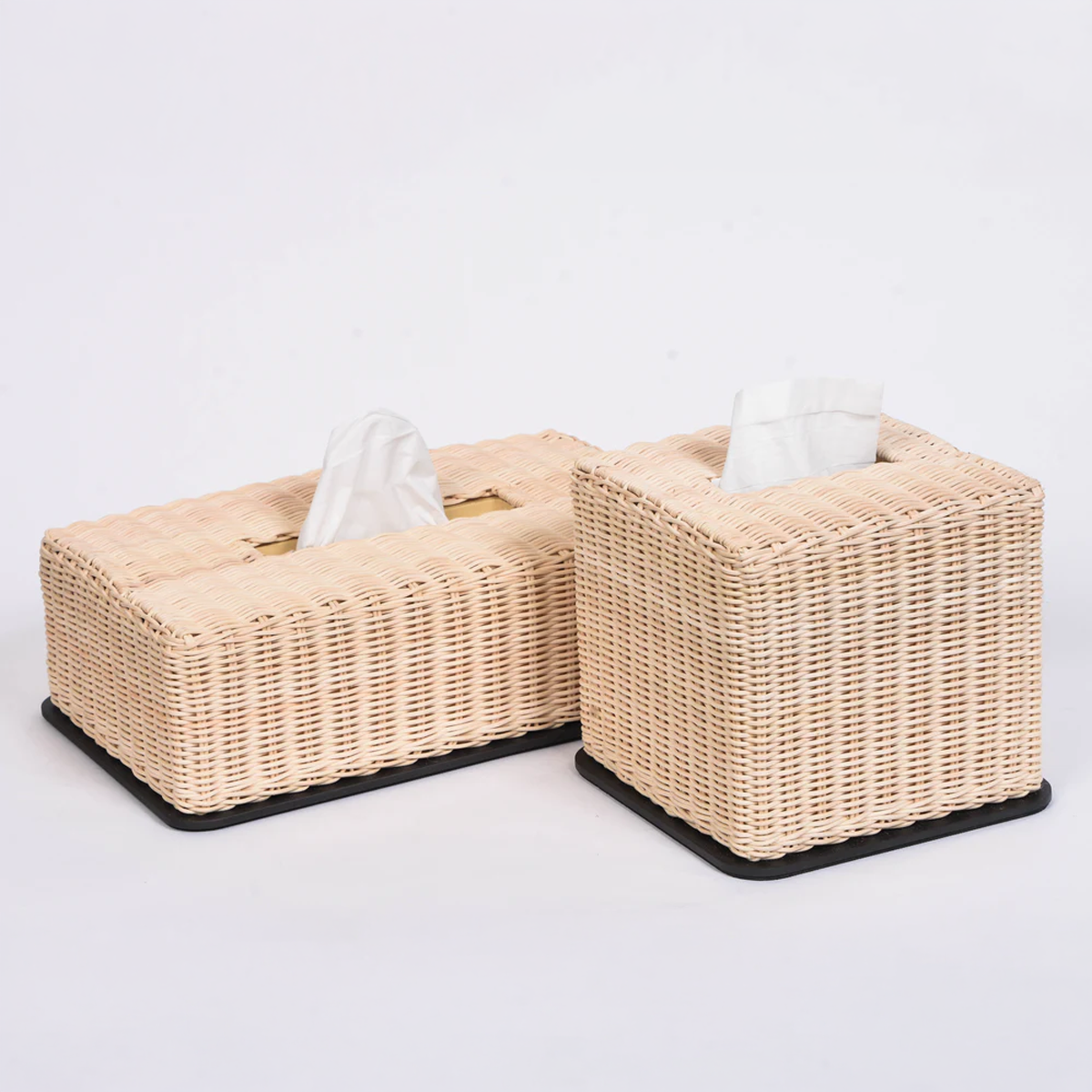 Rattan Tissue Box with Bronze Frame