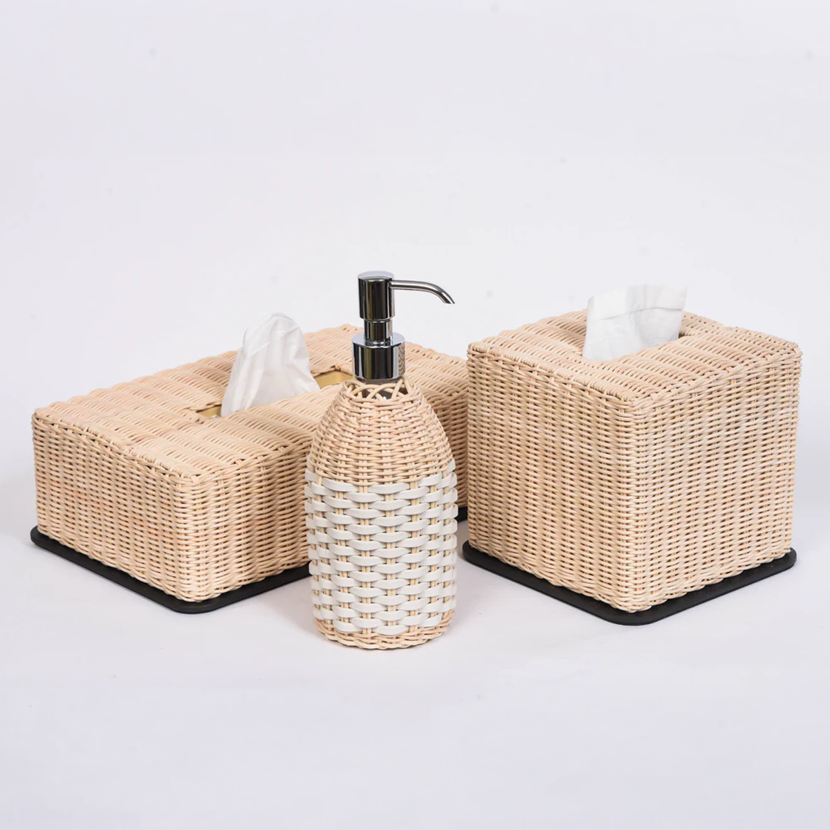 Rattan Tissue Box with Bronze Frame