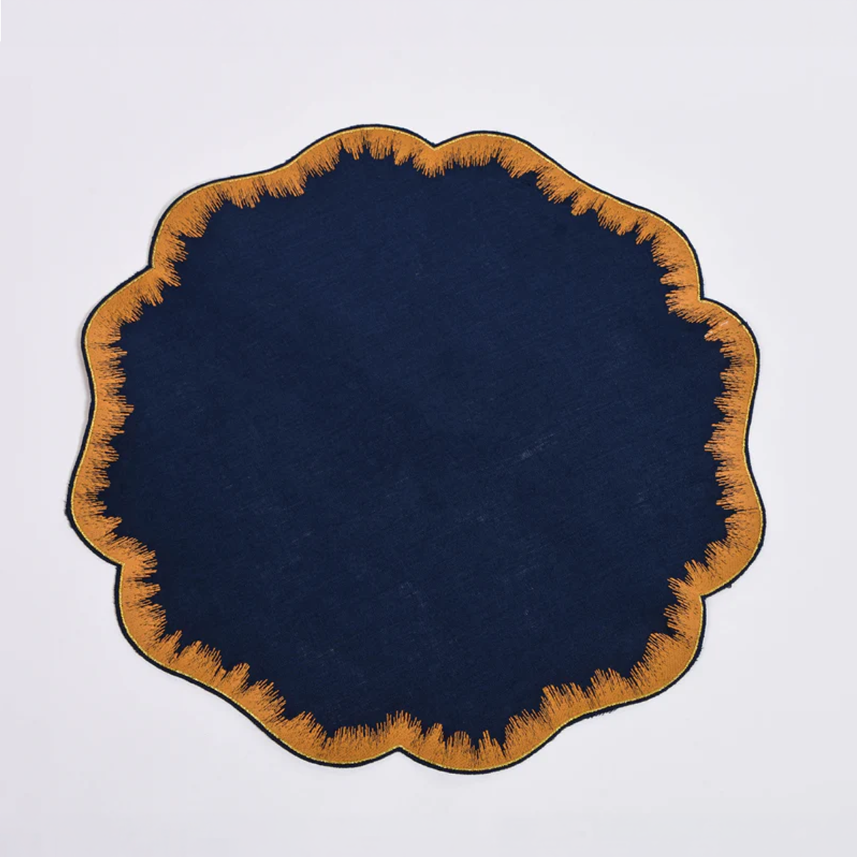 Embroidered Navy and Amber Placemats and Napkins