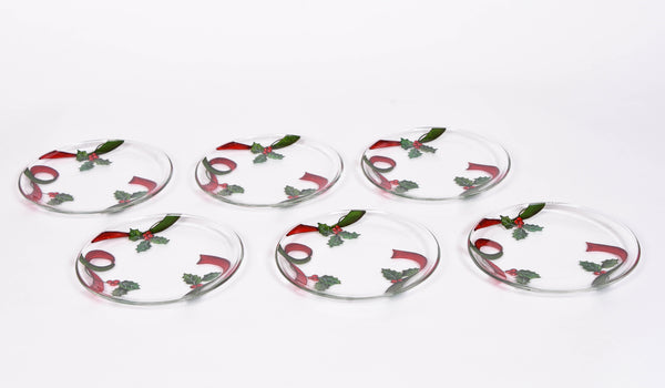 Set of 12 Hand Painted Christmas Ribbon Plate