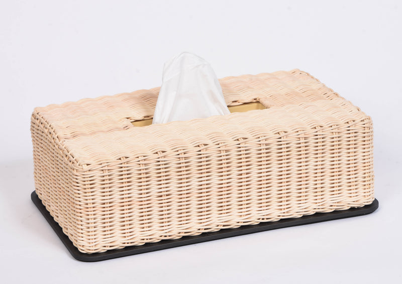 Rattan Tissue Box with Bronze Frame