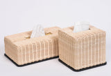 Rattan Tissue Box with Bronze Frame