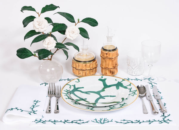 Set of 12 Linen and Coral Placemats and Napkins