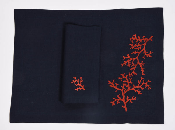 Navy and Coral Placemats and Napkins