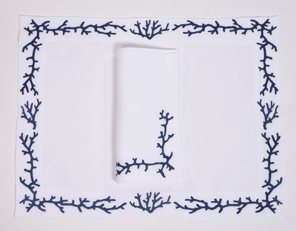 Set of 12 Linen and Coral Placemats and Napkins