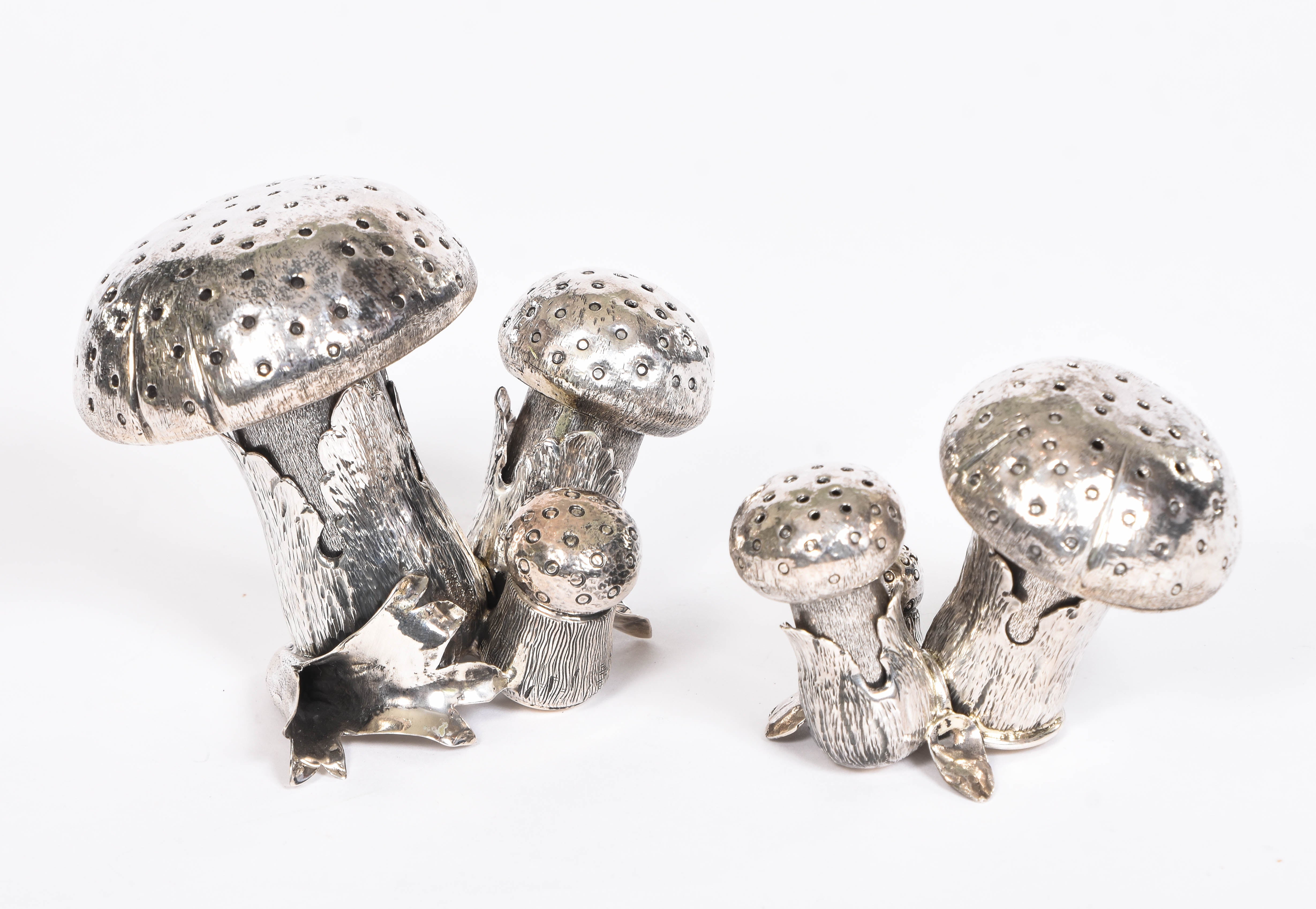 Solid Silver Mushroom Salt Cluster