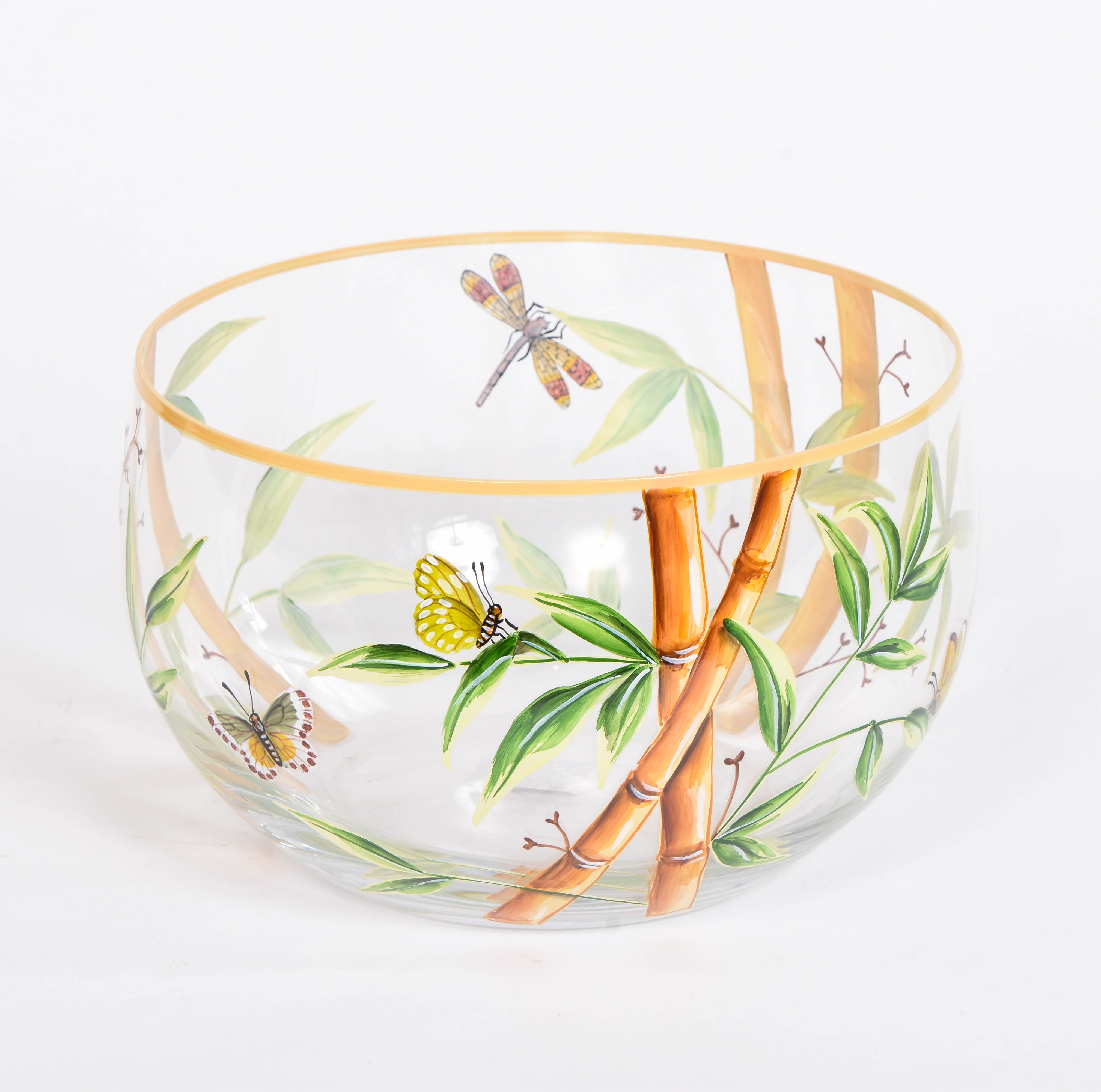 Hand Painted Bamboo and Butterfly Salad Bowl