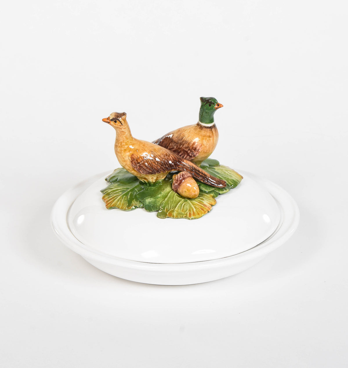 Majolica Pheasant covered serving dish