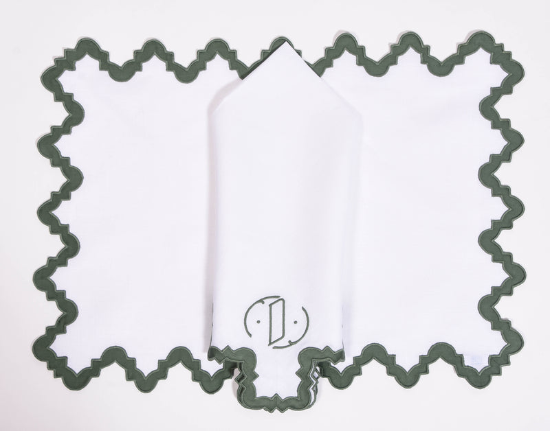 Aziza Green Placemats & Napkins - Monogram D - Set of 4