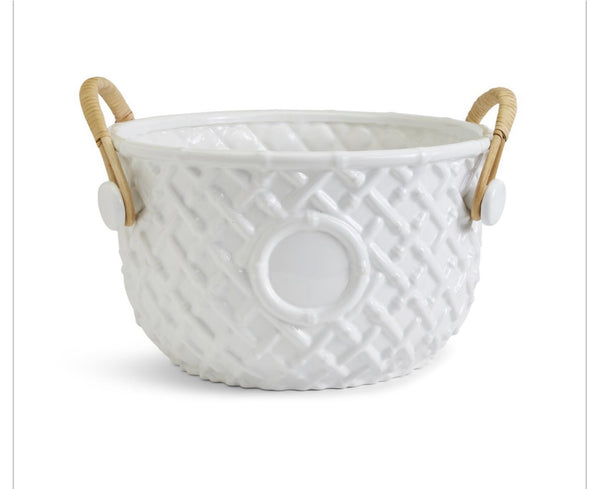 Large Ceramic Fretwork Bucket with Cane Handles