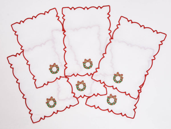 Set of 6 Christmas Wreath Cocktail Napkins