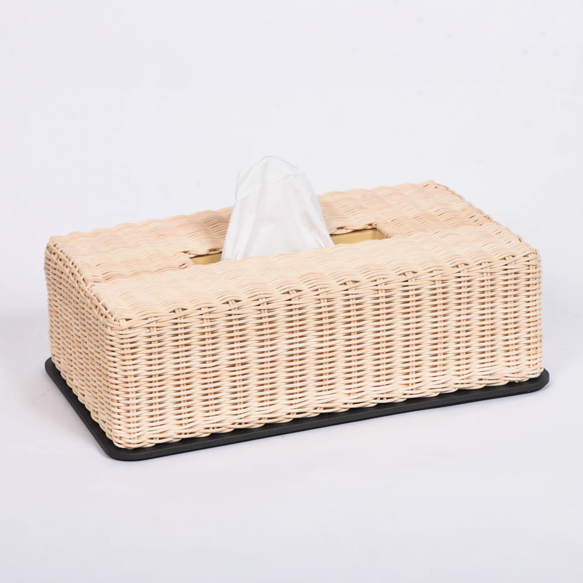Rattan Tissue Box with Bronze Frame