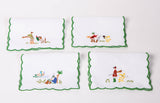 Set of 4 Hand Embroidered Hunting Cocktail Napkins
