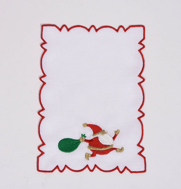 Set of 6 Embroidered Santa Cocktail Napkins