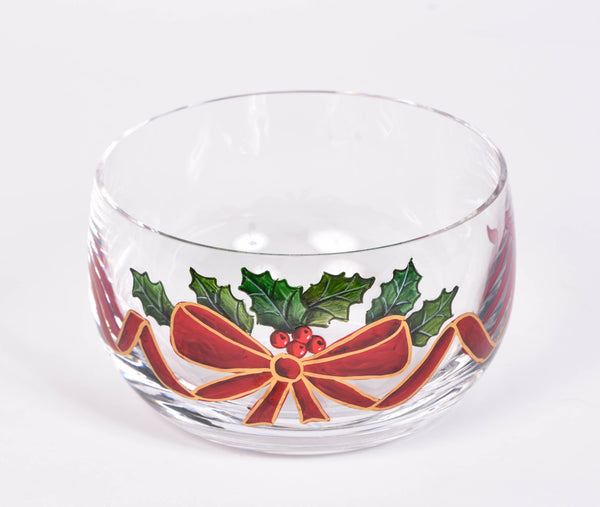 Hand Painted Holly Glass Bowl