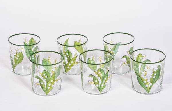 Set of 6 Hand Painted Lily of the Valley Tumblers