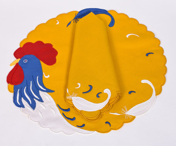 Hand Embroidered Chicken Placemats and Napkins